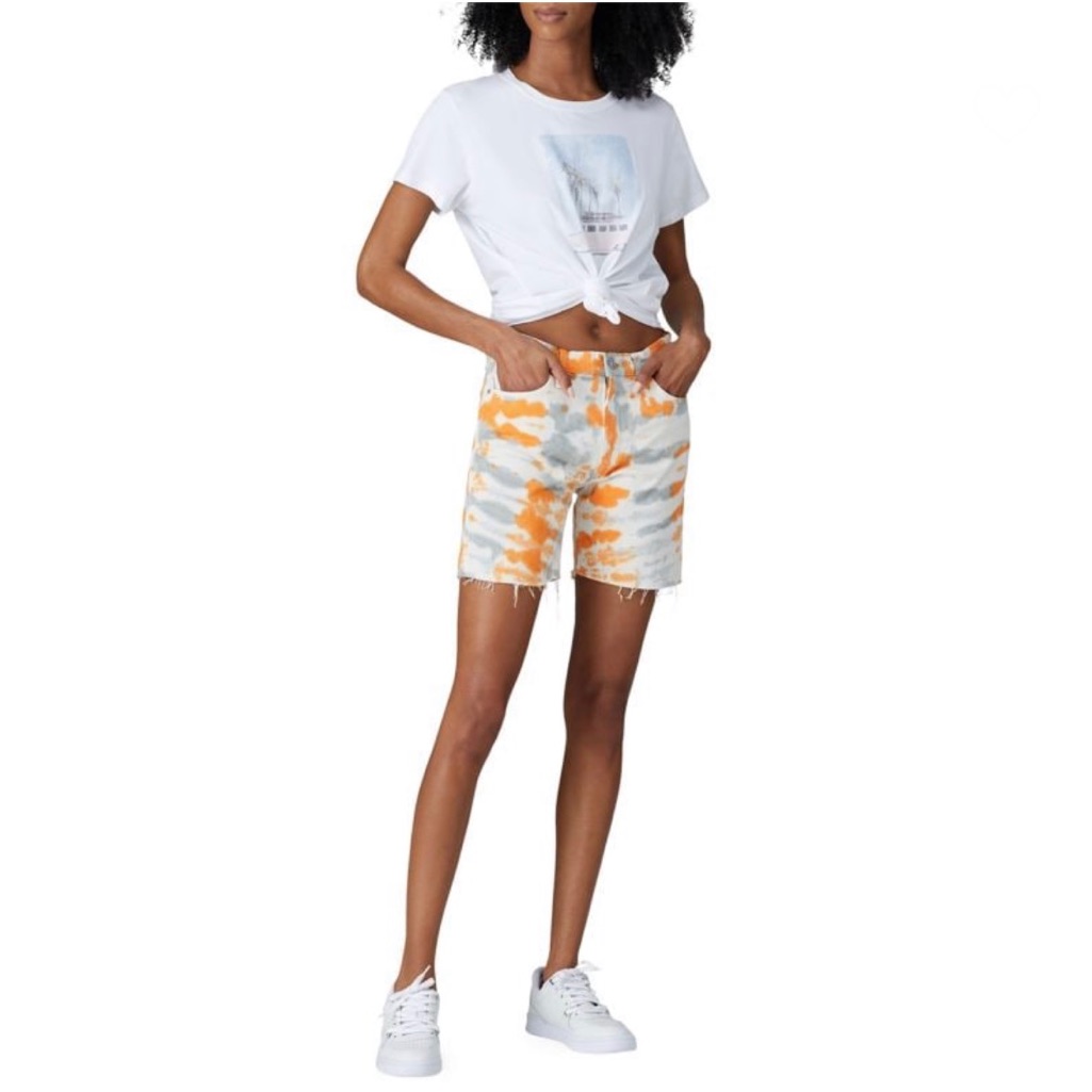 Hudson Jeans Denim Hana Shorts In Orange/Gray Tie-Dye Size 26